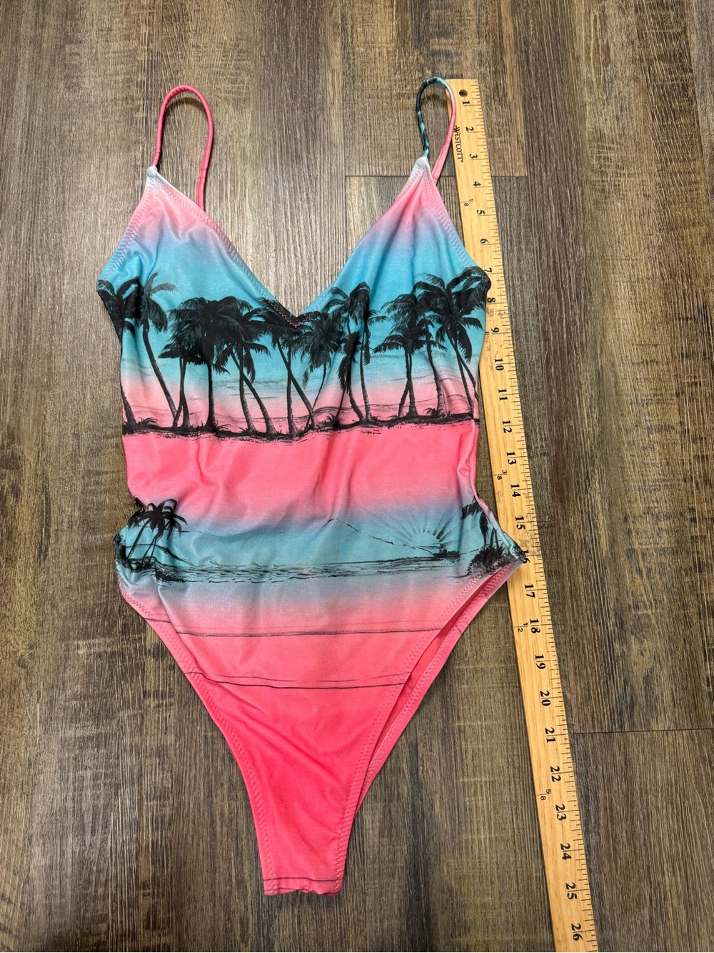 Zara Accessories Tropical Ombre Palm One-Piece Swimsuit - Pink & Teal Small - Picture 4 of 13